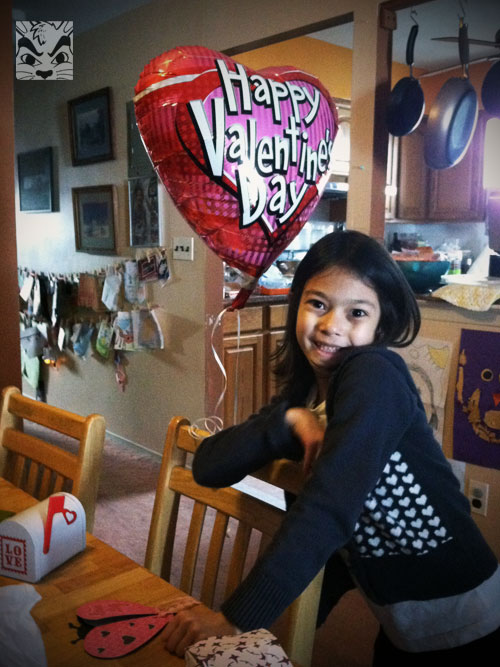I gave Sienna a balloon and special cookie for Valentine's day. Yves gave each of us a rose.