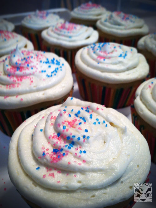 Vanilla cupcakes for her class party.